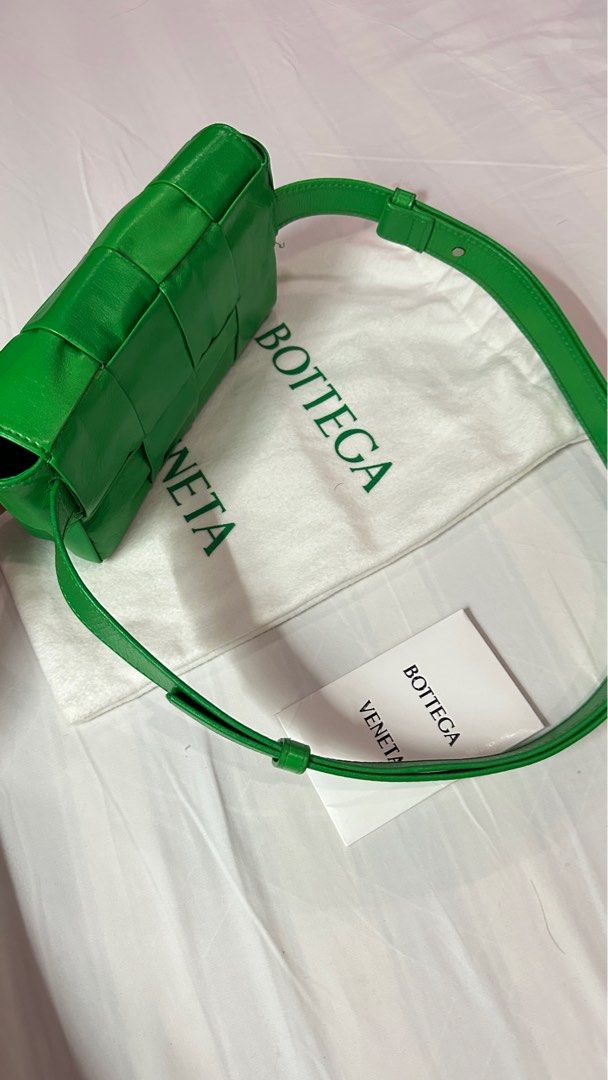Bottega Cassette Belt or Shoulder bag (Category: Luxury Bags & Wallets) located in Makati City. Submitted by cheekypinkie (Listing ID 1391473702, Image 2). Description: Bottega Veneta Belt bag This is actually a belt bag but can be used as a shoulder bag or even kilikili bag. Please see photos on how I made it to look like a shoulder bag. In the iconic BV green colorway. Comes with dust bag and paperwork. No receipt. Bought abroad. Can run on Ent