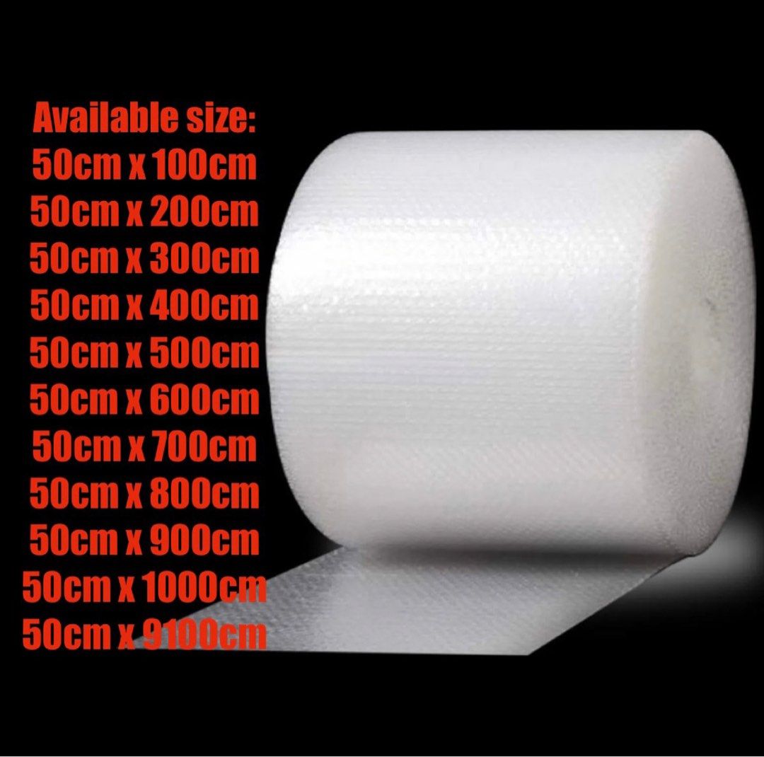 Bubble wrap (Category: Other Stationery & Craft) located in Singapore. Submitted by happy_shopping.sg (Listing ID 1391408029, Image 1). Description: Warehouse prices!! While stock last!! Available size: 50cm x 100cm - $2.90 50cm x 200cm - $3.90 50cm x 300cm - $4.90 50cm x 400cm - $5.90 50cm x 500cm - $6.90 50cm x 600cm - $7.90 50cm x 700cm - $8.90 50cm x 800cm - $9.90 50cm x 900cm - $10.90 50cm x 1000cm - $11.90 50cm x 9100cm - $30 🔥 Promotion i