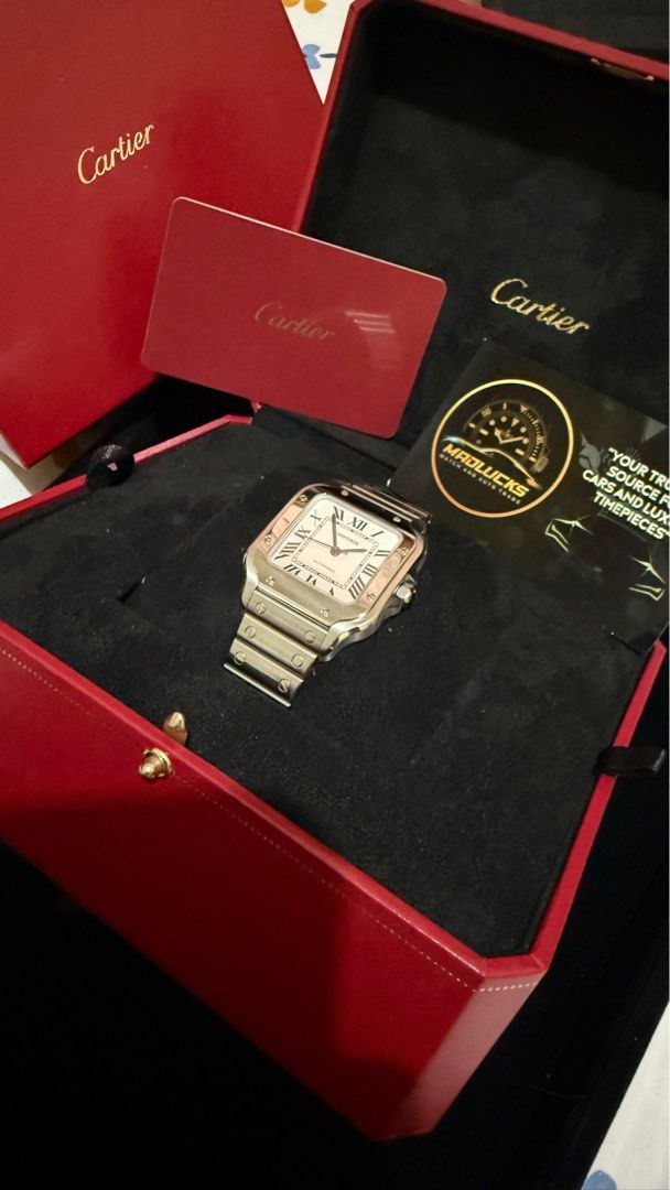 Cartier Santos Medium (Category: Luxury Watches) located in Manila. Submitted by troy_anthonyy (Listing ID 1391409975, Image 1). Description: Cartier Santos de Cartier Medium – WSSA0010 (Steel) ✨ Details: • Model: Santos de Cartier Medium (Steel) • Reference: WSSA0010 • Case Size: 35.1mm (Medium) • Material: Stainless Steel • Dial: Silvered opaline with Roman numerals • Movement: Automatic • Condition: Excellent, lightly used • Inclusions: Origin