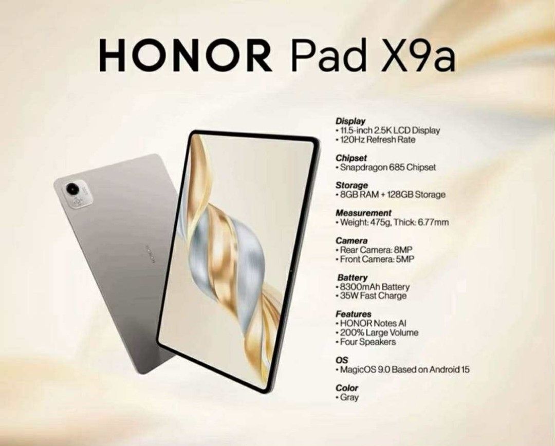 Honor Pad X9a (Category: Android) located in Kawit. Submitted by junbertcue53250 (Listing ID 1391492879, Image 3). Description: FS: HONOR PAD X9A (PM FOR THE PRICE)📥 Almost 2 months used, saktong sakto for WORK, NETFLIX ,GAMES & SCHOOL ( It’s very suitable for students 🫶🏻💗) ✅Palm rejection ✅11.5 inches screen ✅8300 mAh battery & fast charging ✅Good for gaming too ✅Canva -Honor pad Keyboard -Charger RFS: HINDI NAGAGAMIT BUSY MASYADO SA BUHAY H