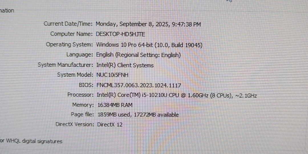 Intel NUC PC 10th Gen i5 16GB Ram Computer (Category: Desktops) located in Makati City. Submitted by john1215cruz (Listing ID 1391500902, Image 3). Description: For Sale Plug and Play NUC Computer 10th Generation Intel Core i5 16GB Ram Ddr4 250GB SSD Nvme Storage Intel UHD Graphics Windows 10 Pro 64bit Wifi 6 Good Condition No Issue Unit and Power Adapter Only Location: Taguig City.