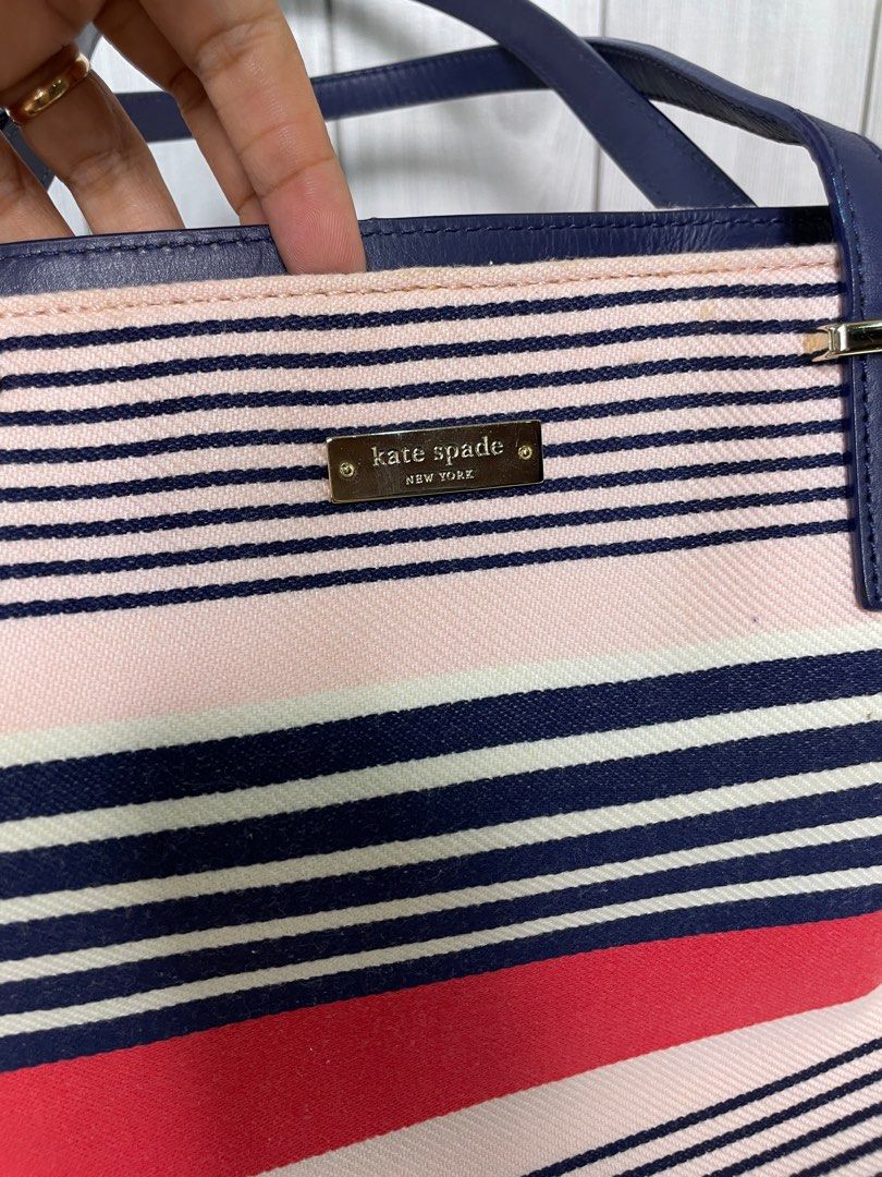 Kate Spade Tote Bag (Category: Luxury Bags & Wallets) located in Bacoor. Submitted by jpnbagselections (Listing ID 1391390378, Image 3). Description: K S Striped Tote Bag 🇯🇵 Approx. 12x10 inches All our items our guaranteed authentic and original, carefully selected from Japan auctions. Please note that these are preloved pieces, so minor signs of use may be expected. Carefully review all posted photos to manage expectations. Actual color may v