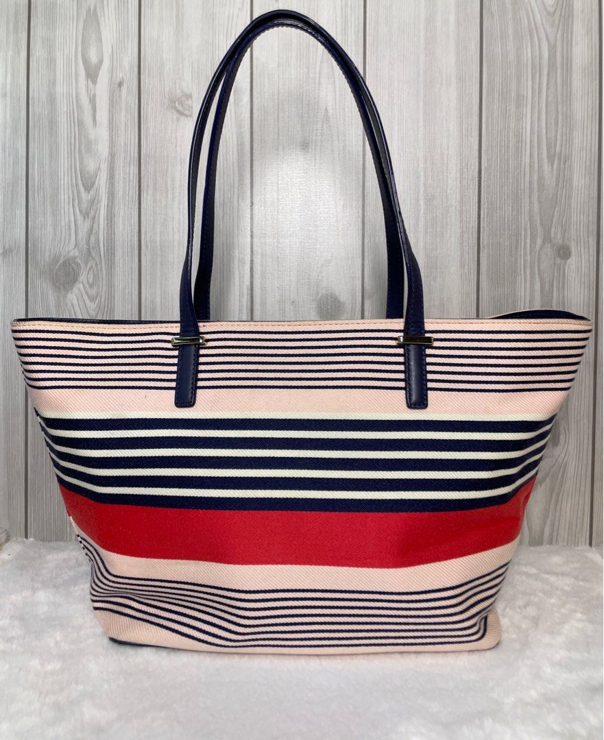 Kate Spade Tote Bag (Category: Luxury Bags & Wallets) located in Bacoor. Submitted by jpnbagselections (Listing ID 1391390378, Image 2). Description: K S Striped Tote Bag 🇯🇵 Approx. 12x10 inches All our items our guaranteed authentic and original, carefully selected from Japan auctions. Please note that these are preloved pieces, so minor signs of use may be expected. Carefully review all posted photos to manage expectations. Actual color may v