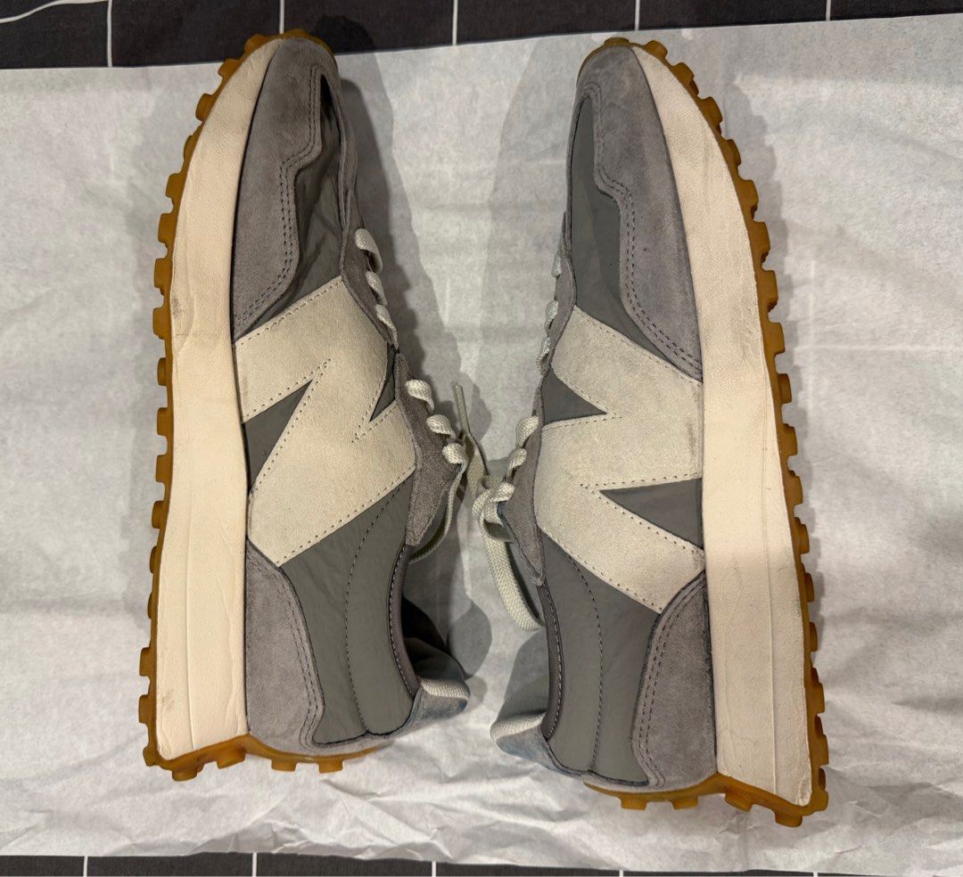 NB 327 Gray (Category: Sneakers) located in Quezon City. Submitted by pathdz (Listing ID 1391373234, Image 3). Description: Size 08 Mens No Box Flaws: denim stains at the back heel otherwise shoes still looks solid 8/10.