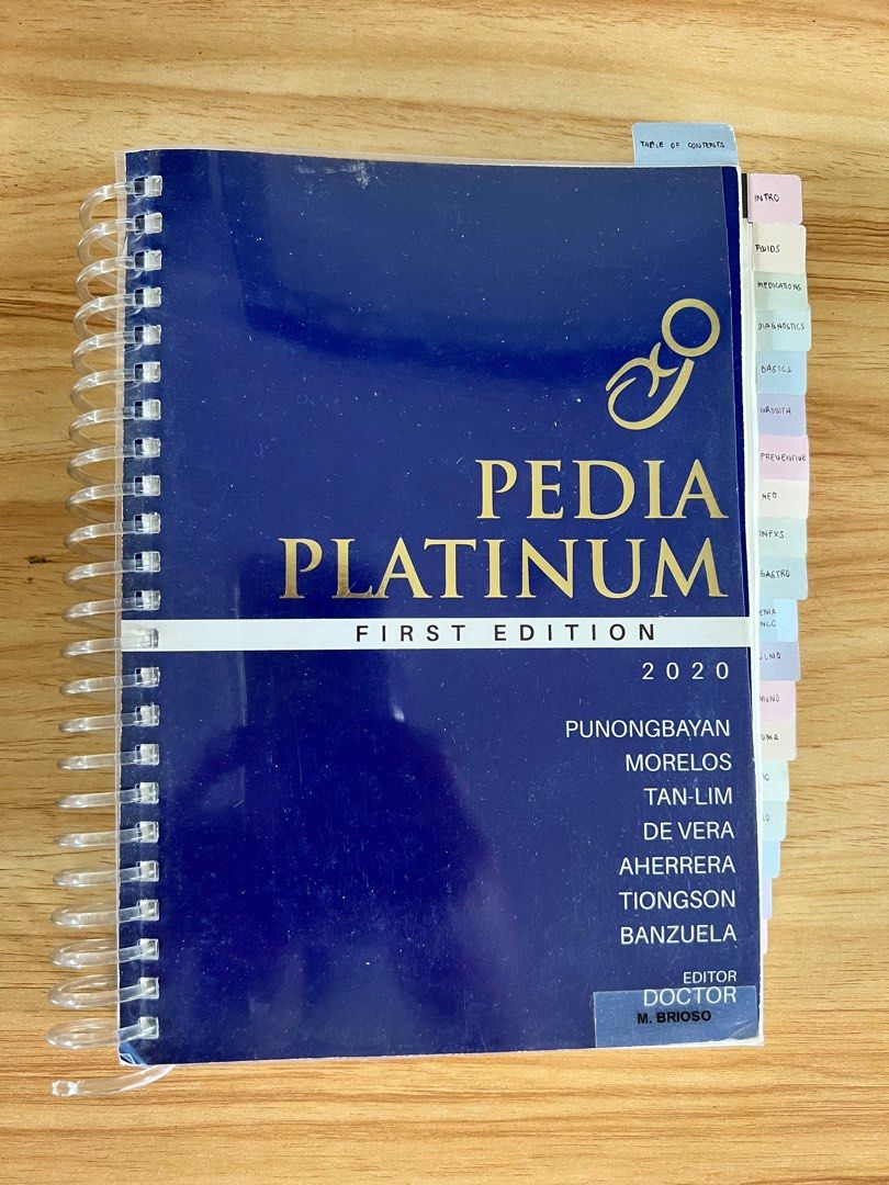 Pedia Platinum 1st edition 2020 (Category: Textbooks) located in Quezon City. Submitted by mksb. (Listing ID 1391404929, Image 1). Description: Item description/condition: - Used minimally. - Coil bound. - With tabs. Can be removed with care. - Minimal to no writings/highlights. - Surface damage on plastic covers from use Payment: - GCash/Maya/GoTyme - BPI/ Security Bank RFS: don’t need it anymore since I passed the boards already 🥳.