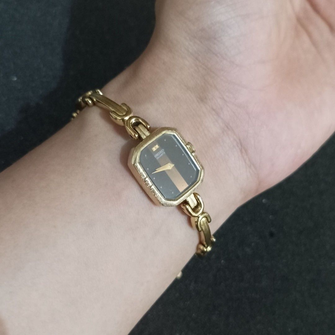 Rare Vintage Seiko Dainty Bracelet Linen Browngold Dial Ladies All