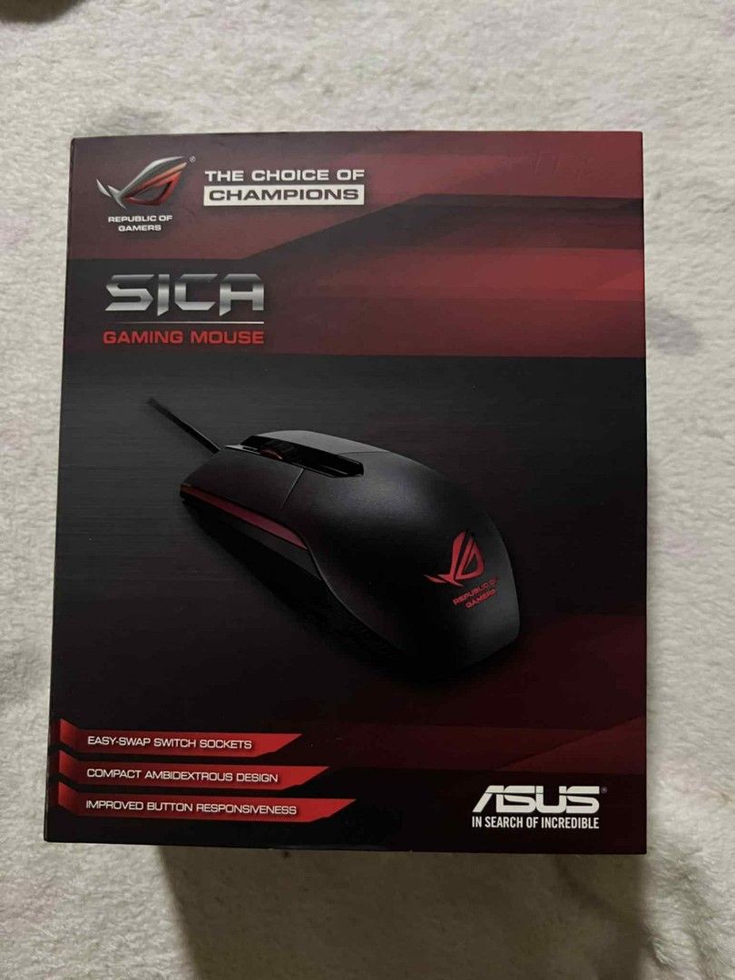 ROG mouse ( Sica) (Category: Mouse & Mousepads) located in Las Pinas. Submitted by choochiee (Listing ID 1391475127, Image 1). Description: brand new.. freebie sa rog rfs hndi kailangan location valley golf antipolo near sumulong hway.