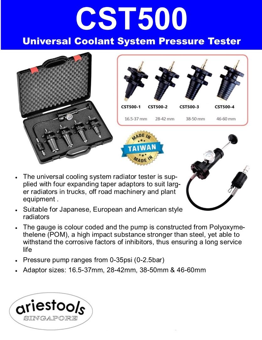 Universal Coolant System Pressure Tester. Universal Radiator Test Kit ...