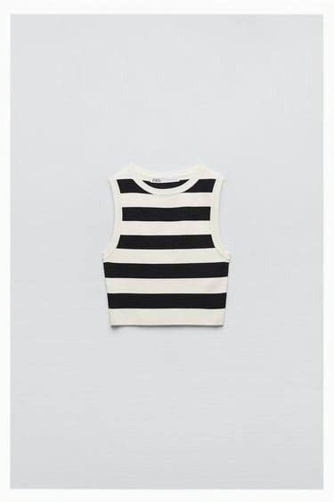 ZARA Striped Knit Top (S) (Category: Sleeveless) located in Quezon City. Submitted by michaelacd (Listing ID 1391508669, Image 2). Description: ZARA Striped Knit Top size: Small (smallest, i think) - used once or twice lang - i’m not sure if it’s mantsa like parang iron marks or baka sa pag store lang (see photo) but in person it’s not super obvious naman - very stretchy so it’s super comfy to wear. I still have it in other colors pa RFS: declutt
