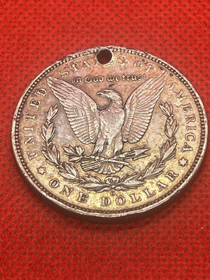 A75 1879o Morgan dollar with a hole silver (Category: Currency) located in Antipolo. Submitted by treasure.keeper (Listing ID 1391623859, Image 2). Description: Toning into rainbow ... fine details .