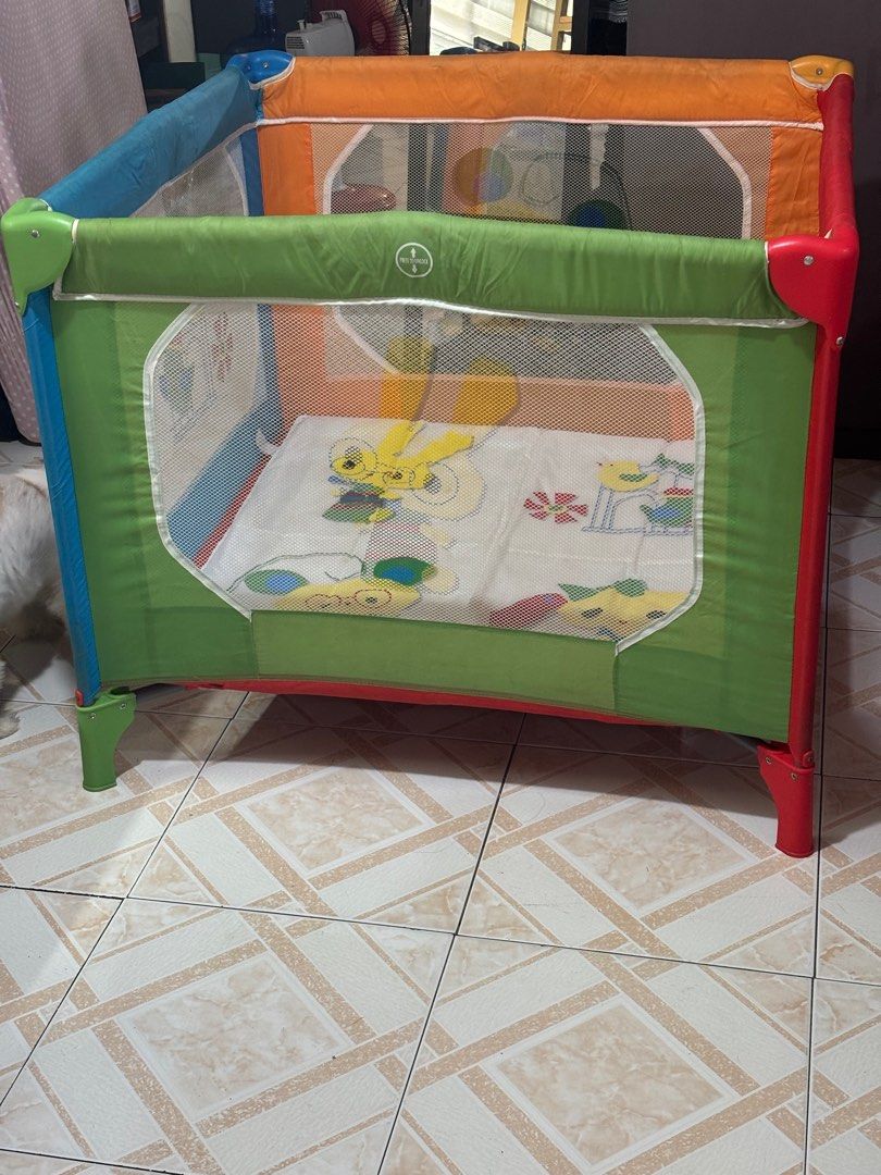Akeeva square playpen with uratex (Category: Cots & Cribs) located in San Juan City. Submitted by warmriver.74e50b (Listing ID 1391563115, Image 2). Description: Square sized pack n play Multifunctional crib, travel cot and playpen 36x36 With uratex foam (para mas comfortable).