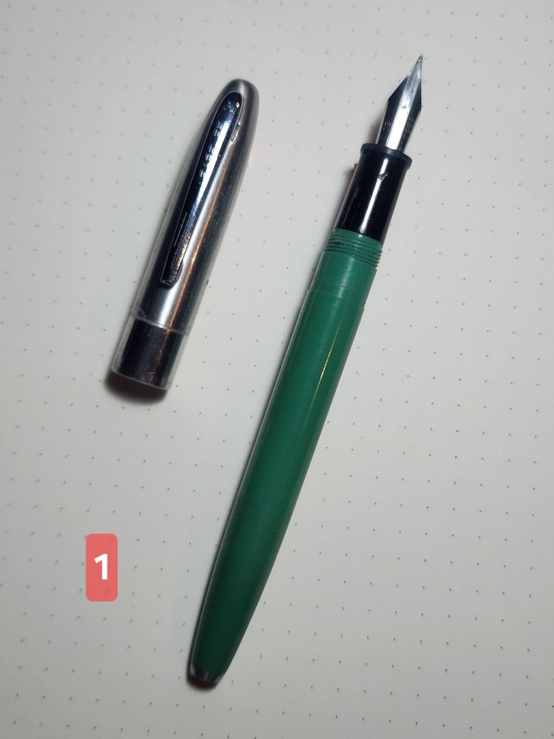 Assorted fountain pens Sheaffer, Parker, Cross, Sailor, Pilot (Category: Stationery & School Supplies) located in Pasig City. Submitted by penpaul (Listing ID 1391635730, Image 2). Description: 1. Vintage 1960s Wearever Fountain Pen Green Brushed Steel Cap medium Steel nib - P1,200 2. Vintage Sheaffer School Fountain Pen medium nib - P1,000 3. Hero hooded Fountain Pen Fine Nib - P500 4. Off brand Genius Iridium Nib Fountain Pen - P300 5. Cross Ce