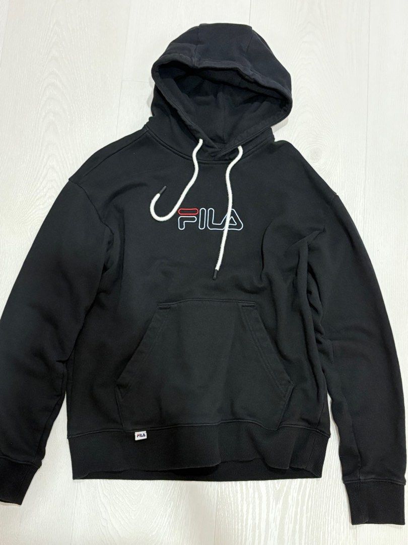 Fila Hoodie Black, Men's Fashion, Tops Sets, Hoodies on Carousell