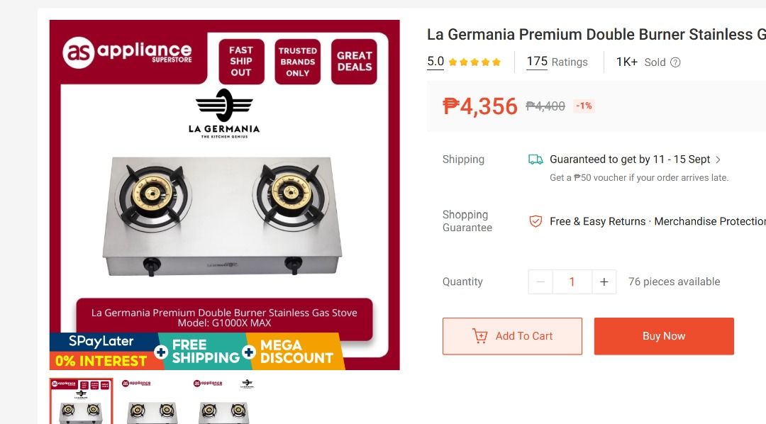 La Germania Premiuim 2 burner (Category: Cookware & Accessories) located in Quezon City. Submitted by aloiseee (Listing ID 1391617211, Image 2). Description: Brand New and Sealed Below SRP PM!! MOP: Gcash Loc: Welcome Rotonda, SM North.