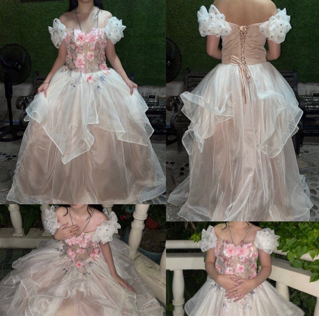 Fairy Pink & White Prom Gown (Category: Evening dresses & gowns) located in Valenzuela. Submitted by seoshop (Listing ID 1391566157, Image 2). Description: - bought it for 3500 - for fairy/flower themed events - you can ask more pics sa dm - once lang nagamit for prom.