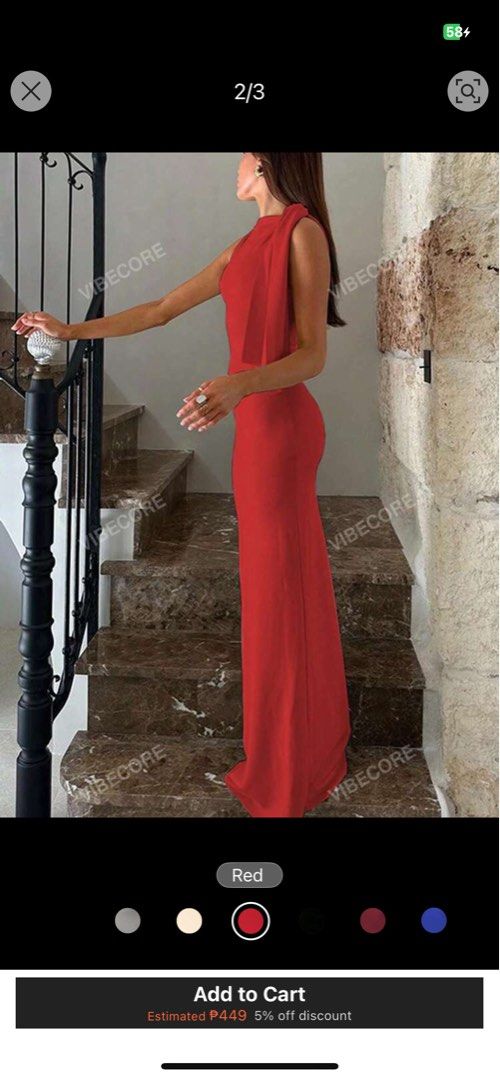 Shein red long dress (Category: Evening dresses & gowns) located in Marikina City. Submitted by calimagsofia (Listing ID 1391731630, Image 2). Description: sinukat lang po. rfs: Di kasya 🥲 .