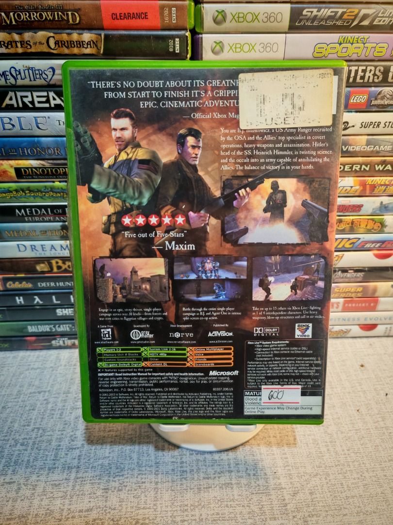 WOLFENSTEIN RETURN TO CASTLE XBOX (Category: Xbox) located in Santa Rosa. Submitted by tristanmunoz (Listing ID 1391562163, Image 2). Description: FOR SALE!!! Php 600 WOLFENSTEIN RETURN TO CASTLE XBOX TIDES OF WAR ACTIVISION NTSC CIB 100% Authentic Tested working condition Can do video calls Warranty: 24 hours testing warranty, will do change/return if item are proven damaged (will be void if defect is caused by accident, misuse, negligence, incl