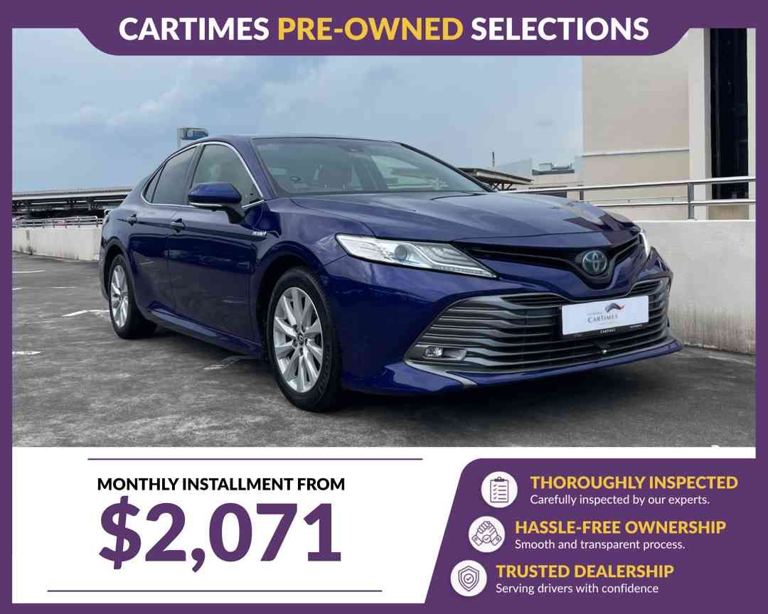 Toyota Camry Hybrid 2.5 G (A) (Category: Used Cars) located in Singapore. Submitted by cartimesautomobile (Listing ID 1456266401, Image 2). Description: Drive with confidence! Lifetime engine and gearbox warranty, and wear-and-tear parts replaced with 1-year coverage! Ultra low interest rates starting from 1.28% and flexible up to 100% financing available for a limited time! Call us now to book your viewing and test drive! Features: Dynamic force