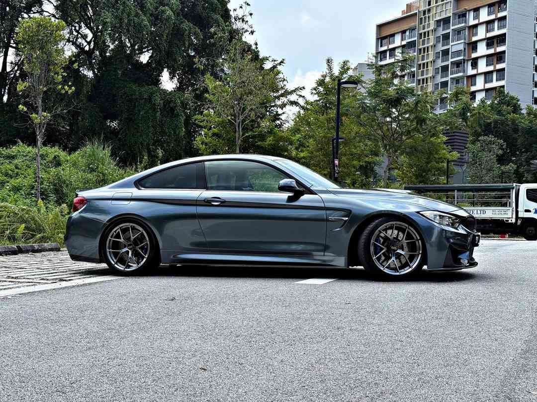 BMW M Series M4 Coupe 3.0 (A) (Category: Used Cars) located in Singapore. Submitted by carbuyersclub (Listing ID 1451724068, Image 3). Description: Stunning Metallic white M4 clad in Midnight Grey wrap! Immaculate condition, OCD owner well taken care and fully serviced at RENOWN powerhaus. Low owner count! Never seen track before. Tastefully done up mods to amplify the exhilarating performance that the M4 delivers! Stock parts to be passed onto t
