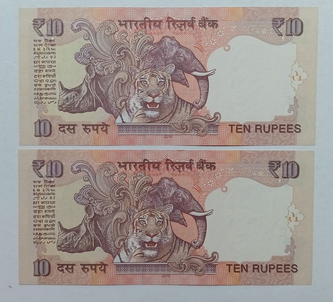 印度2017年10盧比兩張連號UNC（77A 315009-10）, 興趣及遊戲, 收藏品及紀念品, 錢幣- Carousell