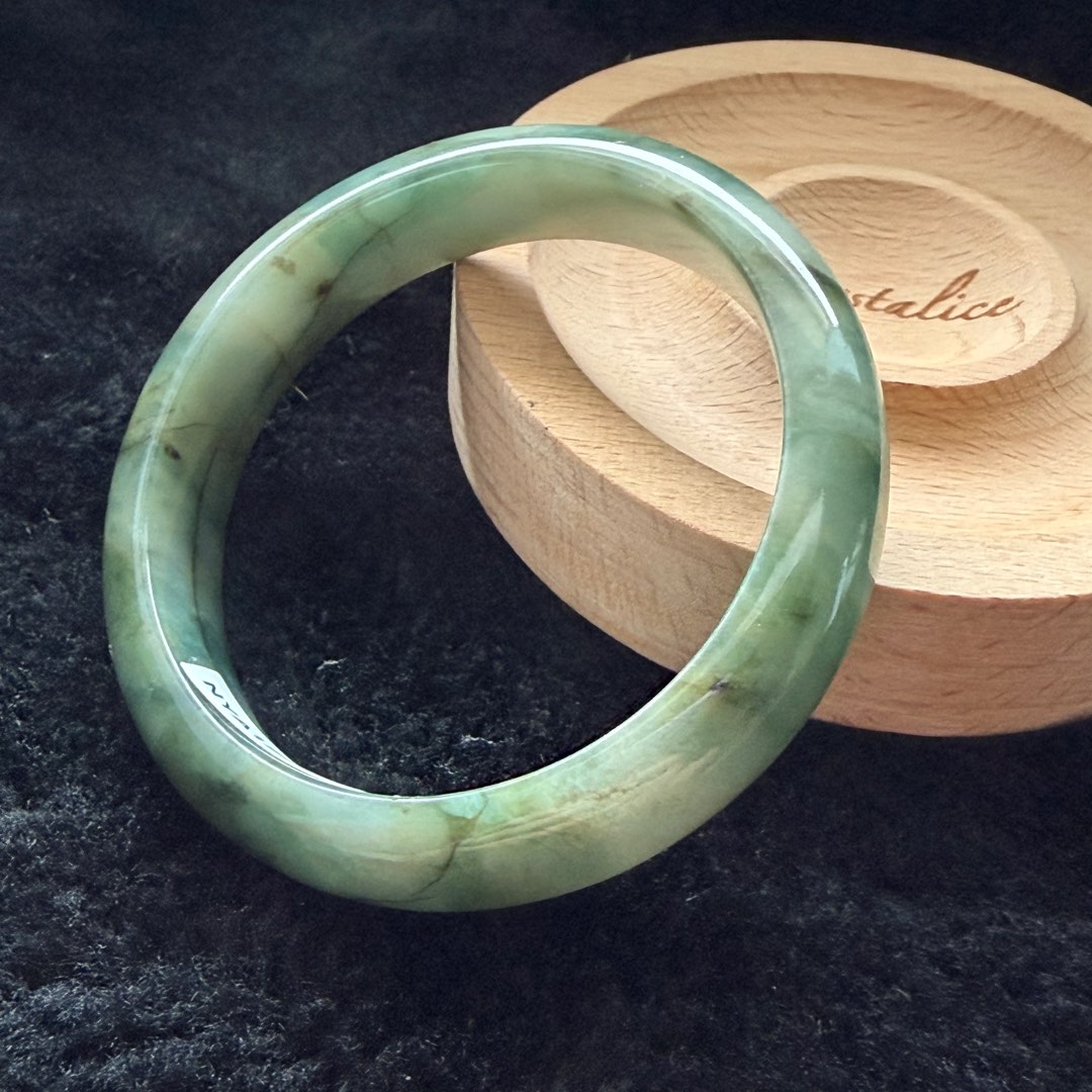 🍁 59+ Grade A Jadeit Bangle with Cert Green Jade 天然A货翡翠手镯 #FC27047599 ...