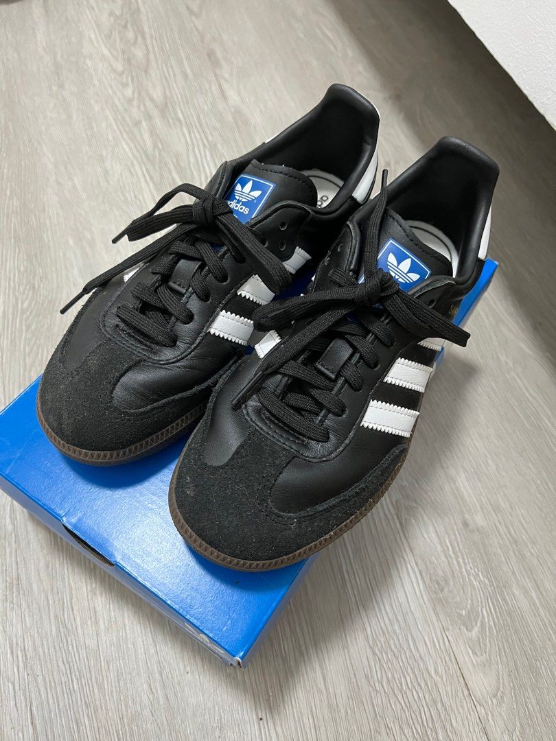 Adidas Samba OG C Black White AUTHENTIC FROM OFFICIAL WEBSITE (Category: Sneakers) located in San Fernando. Submitted by petitefindshere (Listing ID 1412976199, Image 3). Description: Kids size but fits some size 5 women. 21.5cm to be exact. Bought last March 2025 on adidas website With original box Barely used as you can see 3600 original price Buyer should shoulder sf.