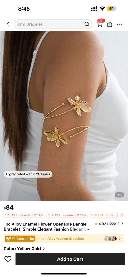Alloy Enamel Flower Openable Bangle Bracelet - Yellow Gold (Category: Bracelets) located in Quezon City. Submitted by wornbykc (Listing ID 1412976583, Image 1). Description: - Never used.