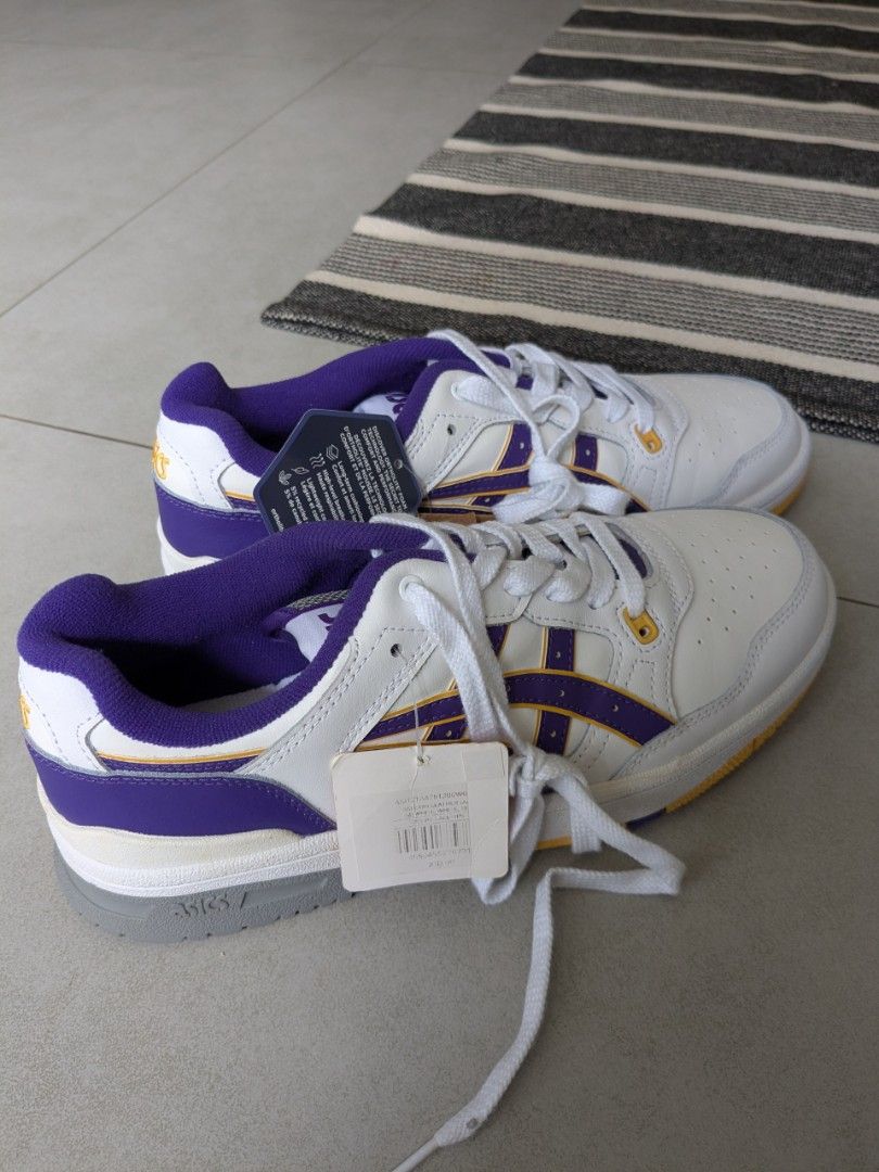 Asics EX89 leather sneakers - EU 40.5 (Category: Sneakers) located in Singapore. Submitted by eggplantwindchime (Listing ID 1412875293, Image 1). Description: A brand new, authentic pair of Asics EX89 in the 'Lakers' colourway. EU 40.5/US 7.5. Unworn and comes with the original box. This size is sold out on most official sites. https://www.asics.com/us/en-us/ex89/p/ANA_1201A476-102.html.