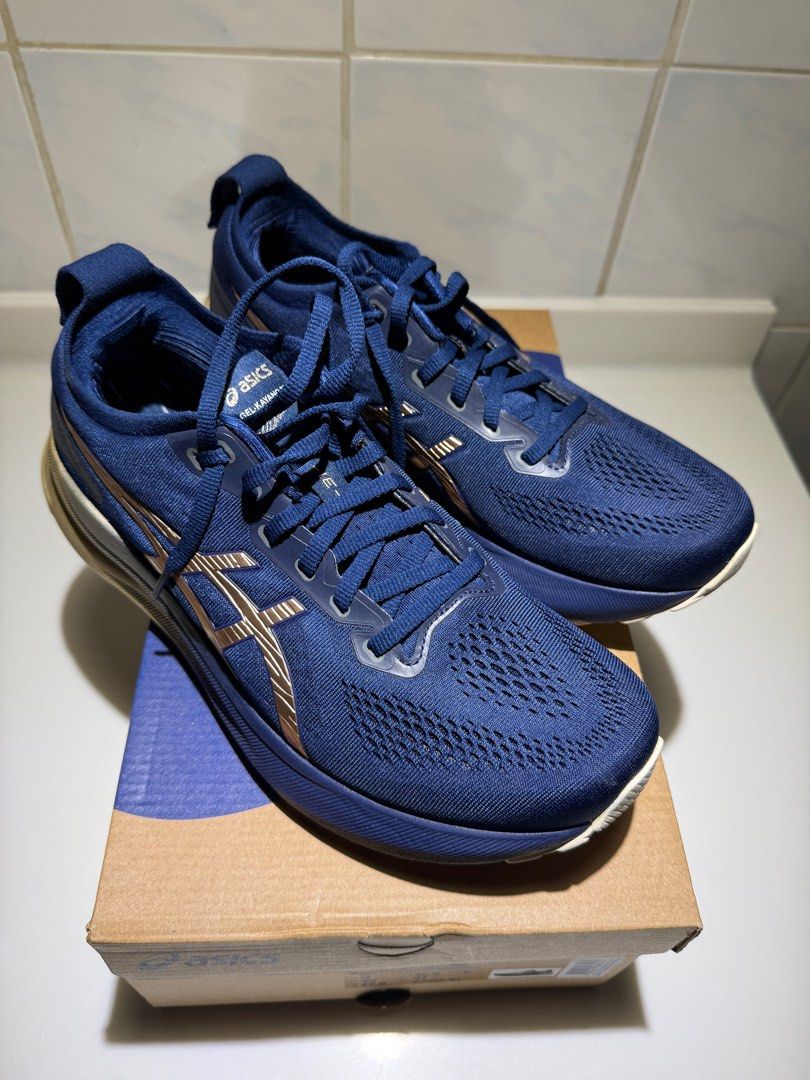 Asics Gel-Kayano 31 Platinum Running Shoes - Size 9 (Category: Sneakers) located in Singapore. Submitted by activea (Listing ID 1412980678, Image 2). Description: - Like new Asics Gel-Kayano 31 Platinum - Used only twice - total 15km - Size: US 9 - Color: Blue with gold accents - Includes original box - Suitable for running and everyday use - Feel free to ask any questions!.
