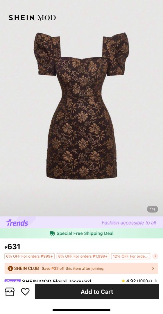Brown Dress for formal event (Category: Dresses) located in Manila. Submitted by repeat_finds_ph (Listing ID 1412936995, Image 1). Description: Brand New Dress from Shein Body hugging with embossed design Small to medium body frame .