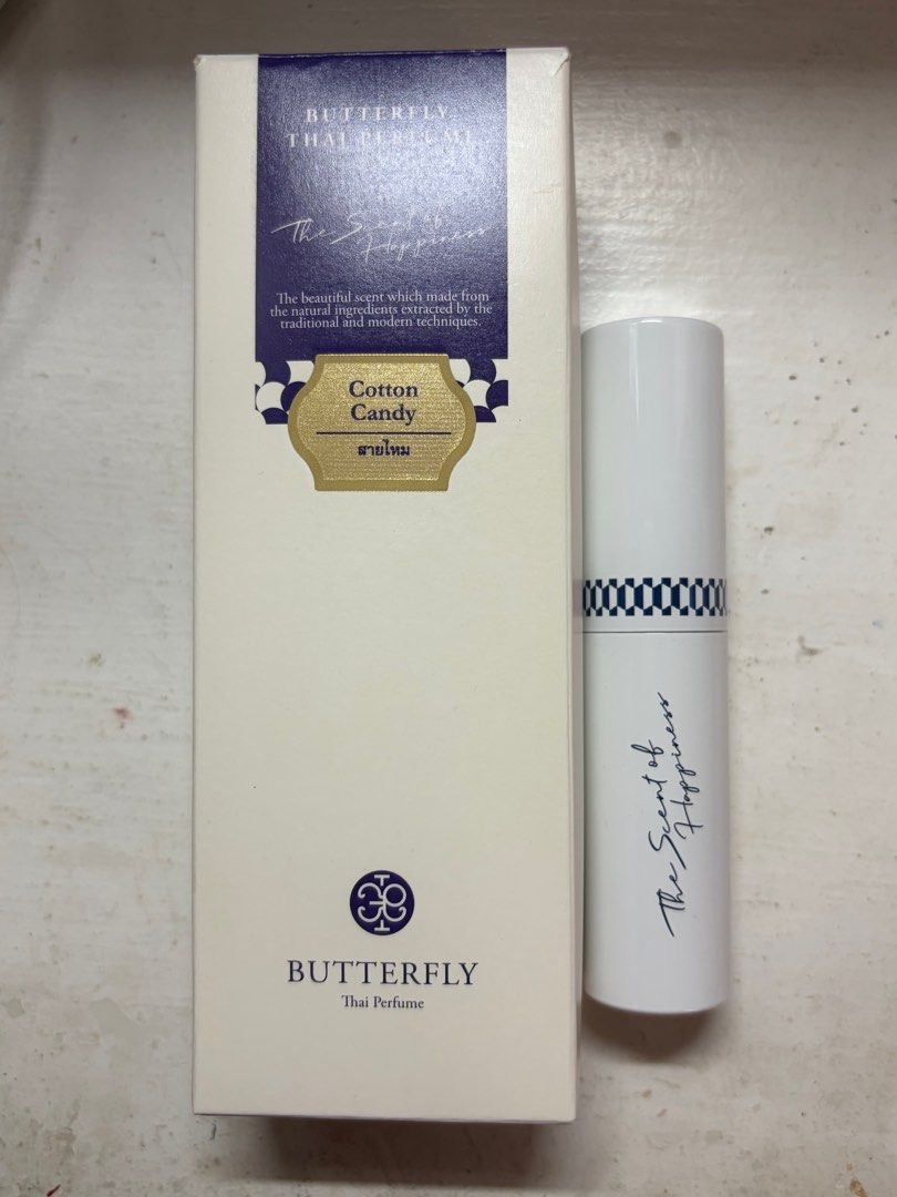 Butterfly Thai Perfume Cotton Candy 10 mL (Category: Fragrance & Deodorants) located in Angeles City. Submitted by declutterwithus (Listing ID 1412907024, Image 1). Description: - Original Butterfly Thai Perfume Scent: Cotton Candy (Bought in Centralworld) - 4 sprays missing (only to smell) - Box only.