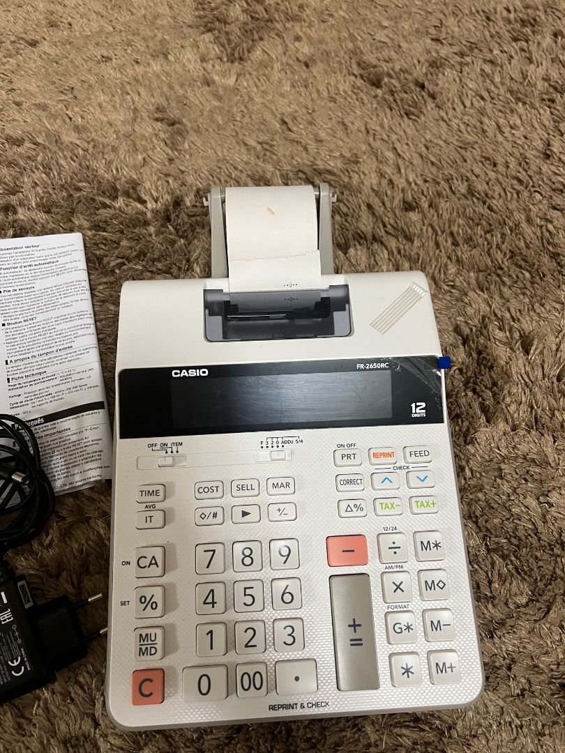 CASIO Printing Calculator (Category: Office & Business Technology) located in Manila. Submitted by cluttercrushers (Listing ID 1412941147, Image 3). Description: ￼Casio Fr2650rc Printing Calculator with Power Adaptor Included Plus Free 8-Rolls Journal Paper Good condition No box only user’s guide RFS: we already ordered POS for our business .