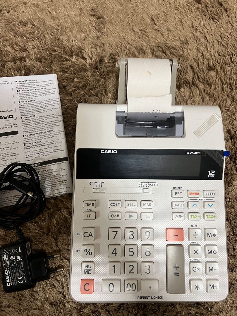 CASIO Printing Calculator (Category: Office & Business Technology) located in Manila. Submitted by cluttercrushers (Listing ID 1412941147, Image 2). Description: ￼Casio Fr2650rc Printing Calculator with Power Adaptor Included Plus Free 8-Rolls Journal Paper Good condition No box only user’s guide RFS: we already ordered POS for our business .