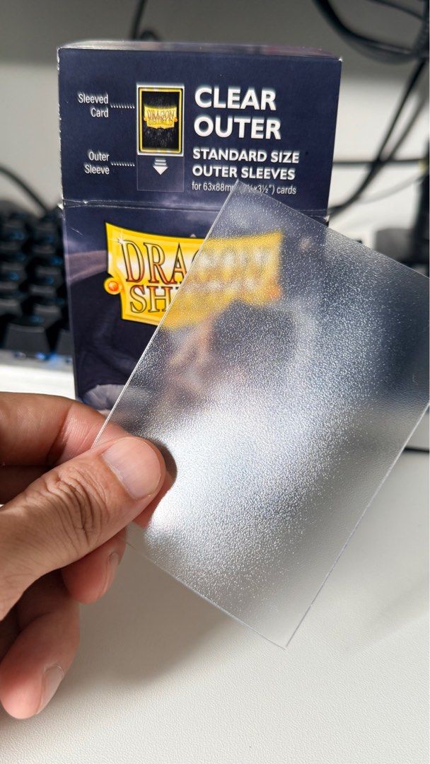 Dragon shield outer (Category: Trading Cards Accessories) located in Georgetown. Submitted by fxpixelstudio (Listing ID 1412927210, Image 2). Description: Used once only. 100pcs with good condition. Sell it because my hand too small to shuffle with outer sleeve..
