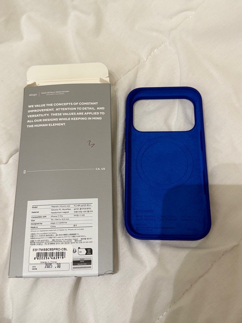 Elago Magnetic Silicone Case for Iphone 17 Pro (Category: Cases & Sleeves) located in Taguig. Submitted by miused (Listing ID 1412943662, Image 3). Description: Iphone 17 PRO Case Elago Silicone Magnetic Case (compatible with Magsafe) Cobalt Blue Color Brand New and Never Used RFS: too many cases.