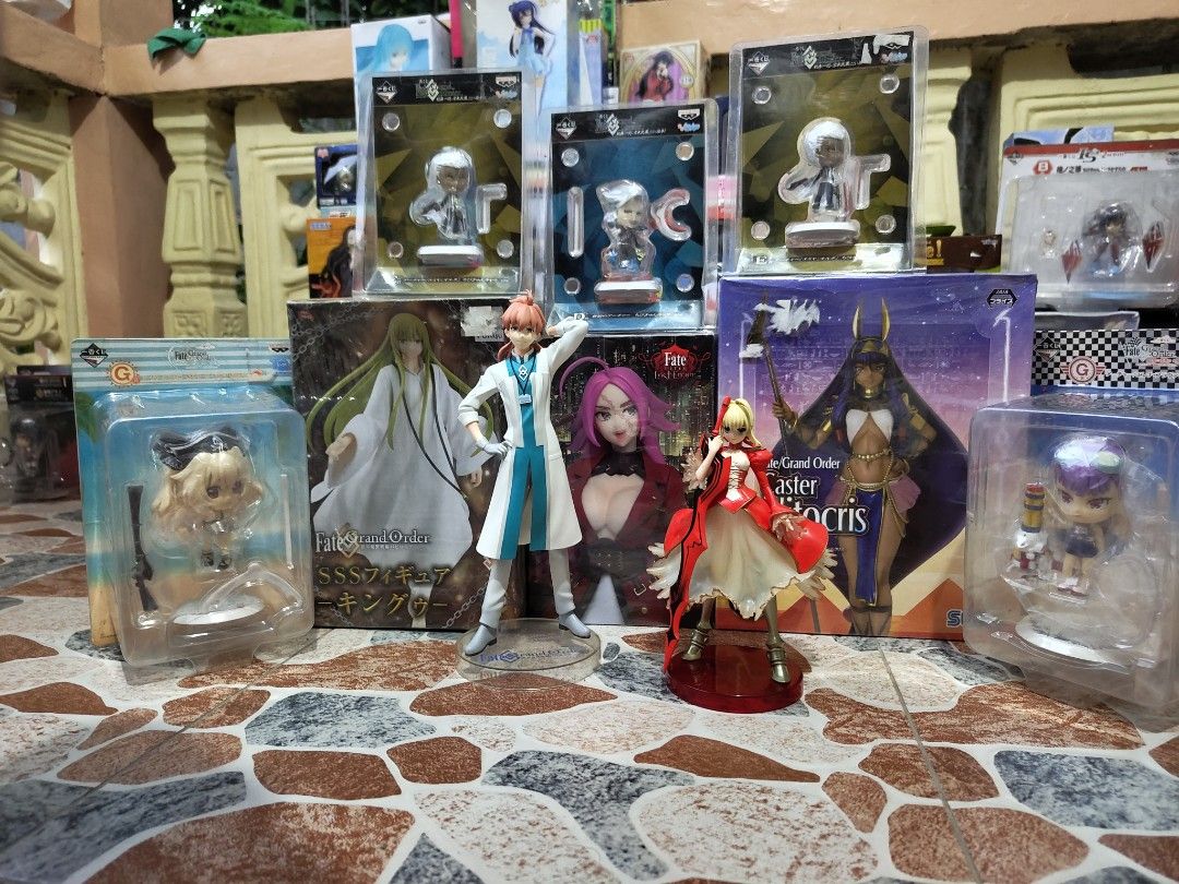 Fate/Grand Order Figures (Category: Figurines & Statues) located in Quezon City. Submitted by thriftstershop (Listing ID 1412974723, Image 1). Description: Authentic Figures Price: Saber Red: 900 Chibi (Sealed): 250-350 Caster: 900 SSS: 700 Romani: 450 Drake: 600 Location: Pangasinan Shipping via LBC or JNT.