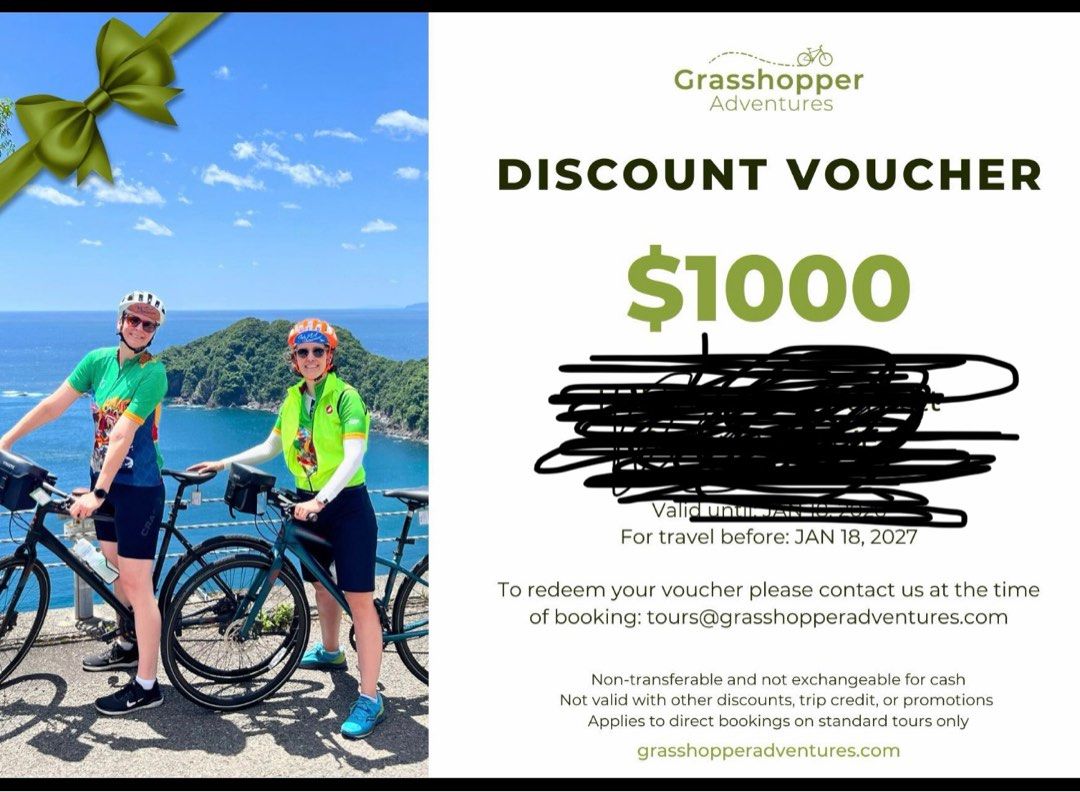 Grasshopper Adventures $1000 USD Discount Voucher, Tickets & Vouchers,  Vouchers on Carousell