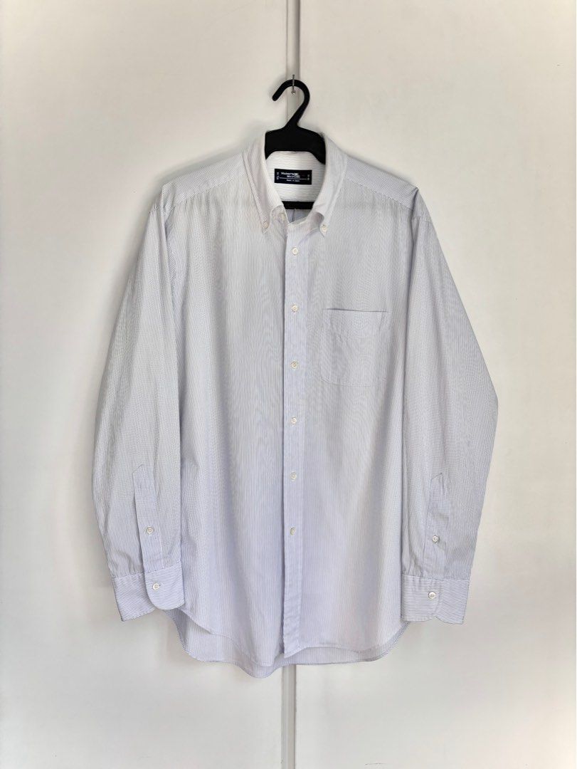Maker's Shirt Kamakura Pinstripe Button-Down Shirt (Category: Tshirts & Polo Shirts ) located in Paranaque City. Submitted by grailonious (Listing ID 1412866229, Image 3). Description: - Maker's Shirt Kamakura button-down shirt - Striped pattern - Chest pocket - Made in Japan - Size: M/42-96 * 16.5 collar - Button-down collar - Long sleeves with buttoned cuffs.