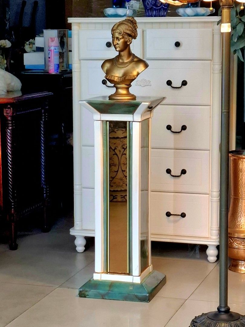 Mirrored Ceramic Pedestal - Made in Italy (Category: Other Home Furniture) located in Malabon City. Submitted by justineevglst (Listing ID 1413010116, Image 3). Description: Nove Italy Tolio '80 Mirrored Ceramic Pedestal with Alternating Colored Vitrolite Stripe. Height - 33.50, inches Top - 12 x 12, inches Base - 13 x 13, inches. Made in Italy 🇮🇹 Pre-loved. From Japan..