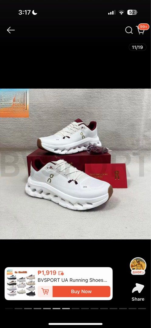 OC UA Running Shoes White Red (Category: Sneakers) located in Manila. Submitted by wantoneyyt18 (Listing ID 1413025960, Image 1). Description: Size 40 - On Cloudnova running shoes - Color: White with red accents - Features the On logo - Unique sole design - No damage condition - Comes with original box.