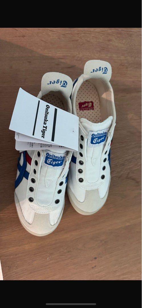 Onitsuka Tiger Mexico 66 White Blue Red Sneakers (Category: Babies & Kids Fashion) located in Singapore. Submitted by howtochange (Listing ID 1412934790, Image 1). Description: Brand new Bought in Tokyo Size EURO36 US4 too small for seller No box Collect in Clementi MRT.