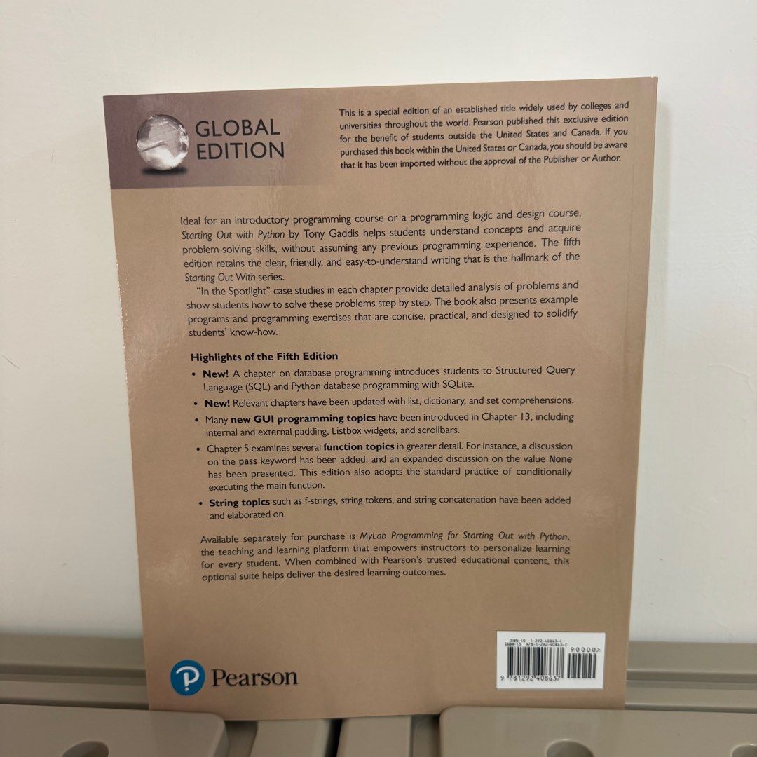 Starting Out with Python （分類：教科書）位於 Hong Kong。 由 sofieac 提交（商品編號 1412895051，圖片 2）。簡介： 全新 Python 參考書 面交。