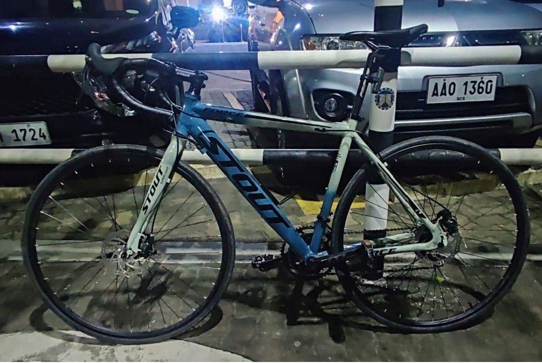 Stout Force Road Bike (Category: Bicycles) located in Cavite. Submitted by johnang27 (Listing ID 1412871593, Image 2). Description: - Stout Force road bike - Disc brakes - Shimano components - Drop handlebars - Blue and white frame - Kenda Clauson tires - Meroca quick release (rear wheel) PLEASE READ CAREFULLY Upgraded Stout Force 49cm 6061 Alloy 2x8 Speed Deckas Chain Ring 36t and 50t Prowheel 0Z ounce Crank Arm Shimano Rear Caliper Meroca Titan