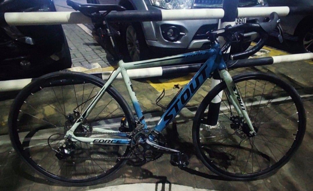 Stout Force Road Bike (Category: Bicycles) located in Cavite. Submitted by johnang27 (Listing ID 1412871593, Image 1). Description: - Stout Force road bike - Disc brakes - Shimano components - Drop handlebars - Blue and white frame - Kenda Clauson tires - Meroca quick release (rear wheel) PLEASE READ CAREFULLY Upgraded Stout Force 49cm 6061 Alloy 2x8 Speed Deckas Chain Ring 36t and 50t Prowheel 0Z ounce Crank Arm Shimano Rear Caliper Meroca Titan