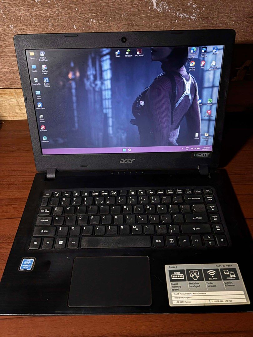 Acer Aspire 3 A314-32-P8AP (Category: Laptops & Notebooks) located in Manila. Submitted by neissss (Listing ID 1414745122, Image 1). Description: SELLING: Acer Aspire 3 A314-32-P8AP | Used Laptop Price: ₱13,000 (VERY NEGOTIABLE) CONDITION * Used for ~4 years * Student-owned and student-used * Fully functional * Minor scratches on the laptop cover only (cosmetic; does not affect performance) * Normal signs of use consistent with age SPECS * Model: