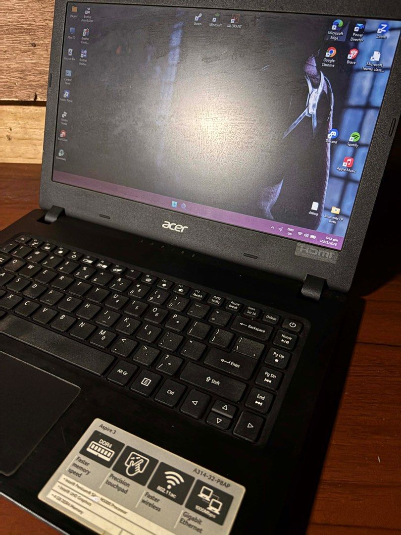 Acer Aspire 3 A314-32-P8AP (Category: Laptops & Notebooks) located in Manila. Submitted by neissss (Listing ID 1414745122, Image 2). Description: SELLING: Acer Aspire 3 A314-32-P8AP | Used Laptop Price: ₱13,000 (VERY NEGOTIABLE) CONDITION * Used for ~4 years * Student-owned and student-used * Fully functional * Minor scratches on the laptop cover only (cosmetic; does not affect performance) * Normal signs of use consistent with age SPECS * Model: