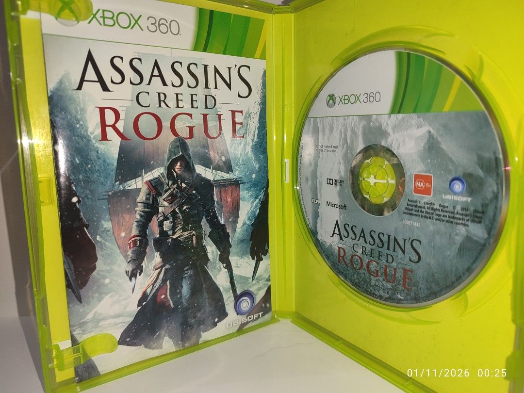Assassin's Creed Rogue (PRE-OWNED) "OPEN REGION" (Category: Xbox) located in Mendez-Nunez. Submitted by sf2_gameshop (Listing ID 1414805197, Image 3). Description: PLEASE READ Plays on any Xbox 360 unit regardless of region. NTSC/J - √ (Yes) NTSC - √ (Yes) PAL - √ (Yes) CONDITION: Pre-owned new item. The disc has hairline scratches (pls. see photo). Tested working. GENRE: Action-adventure, stealth MODE: single-player REGION: PAL (Australia) VOICE