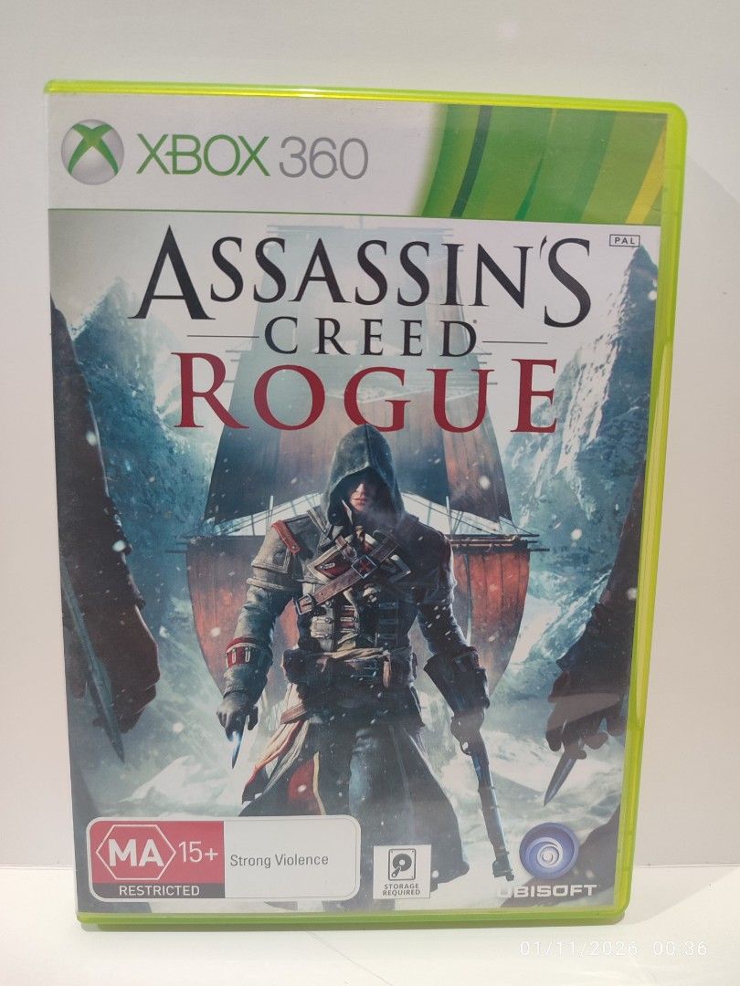Assassin's Creed Rogue (PRE-OWNED) "OPEN REGION" (Category: Xbox) located in Mendez-Nunez. Submitted by sf2_gameshop (Listing ID 1414805197, Image 1). Description: PLEASE READ Plays on any Xbox 360 unit regardless of region. NTSC/J - √ (Yes) NTSC - √ (Yes) PAL - √ (Yes) CONDITION: Pre-owned new item. The disc has hairline scratches (pls. see photo). Tested working. GENRE: Action-adventure, stealth MODE: single-player REGION: PAL (Australia) VOICE