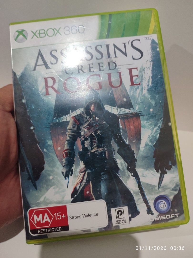 Assassin's Creed Rogue (PRE-OWNED) "OPEN REGION" (Category: Xbox) located in Mendez-Nunez. Submitted by sf2_gameshop (Listing ID 1414805197, Image 2). Description: PLEASE READ Plays on any Xbox 360 unit regardless of region. NTSC/J - √ (Yes) NTSC - √ (Yes) PAL - √ (Yes) CONDITION: Pre-owned new item. The disc has hairline scratches (pls. see photo). Tested working. GENRE: Action-adventure, stealth MODE: single-player REGION: PAL (Australia) VOICE