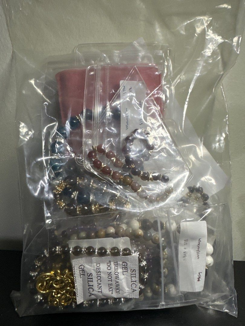 Assorted Crystal Braclets (Category: Bracelets) located in Singapore. Submitted by whinylim (Listing ID 1414664393, Image 1). Description: - Assorted crystal bracelets bought from various TikTok shops - Haven’t worn before $15 for the whole bag, you can restring them yourself and make your own new bracelets. Self collect at my block .